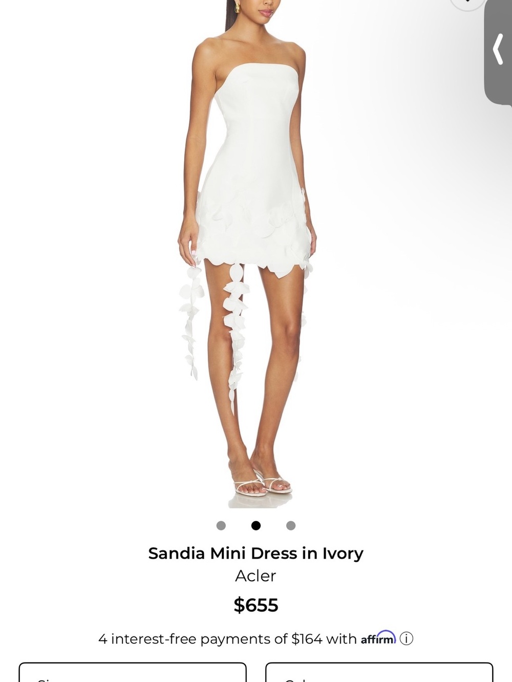 Strapless Mini Dress in Ivory with Floral Appliqué Detail